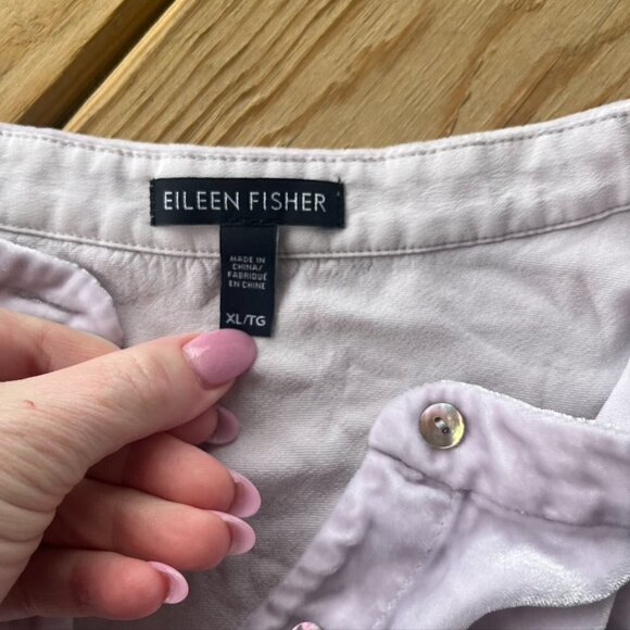 ** Eileen Fisher Velour Button Down Tunic Top Shirt Blouse Powder Pink Sz XL - Picture 8 of 12